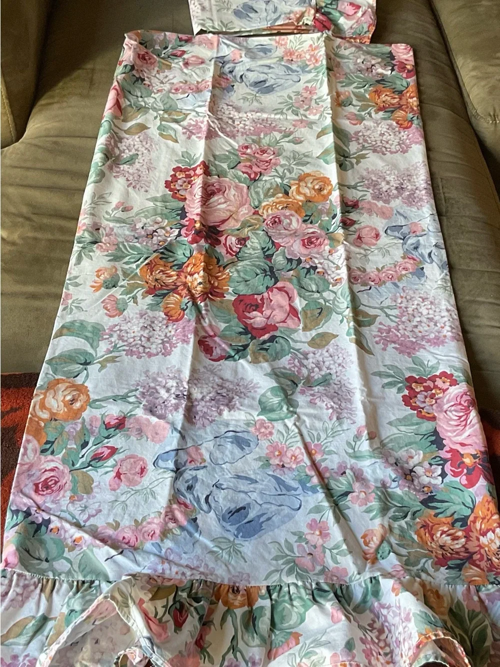 Ralph Lauren Floral Ruffled KING Pillowcases Set of 2 -Vintage